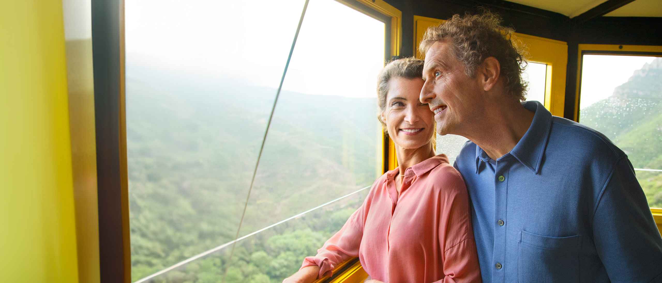 woman and man on a lift
